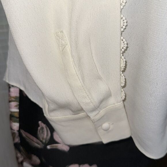 Boden 4P Ivory Yoke Collar Button Front Lace Eyelet Inset Long Sleeve Blouse - Picture 7 of 16